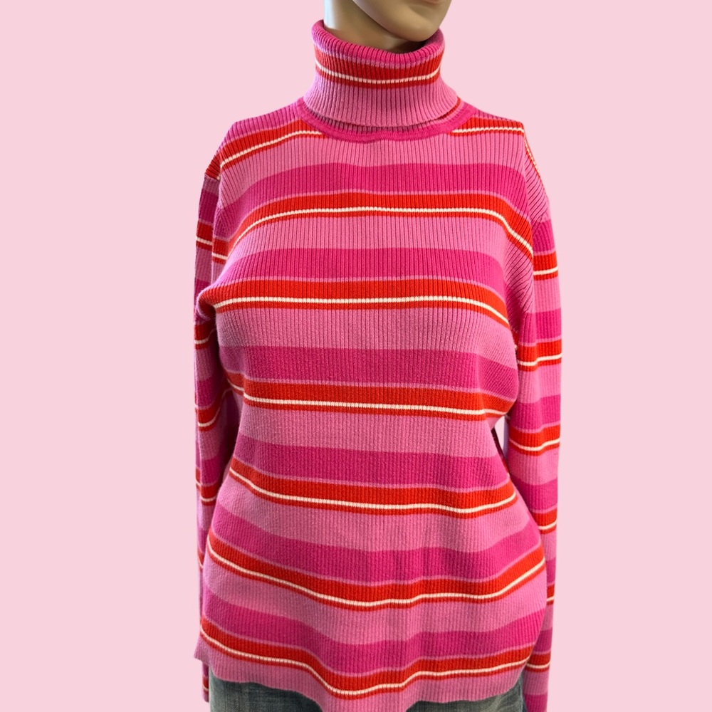 Casual Cornet Hot Pink Turtleneck Knit Pullover Sweater Long Sleeve Sz L